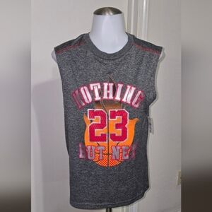 Quad Since 1976 Gray Sleeveless Womens Tank Shirt with Red and Orange Print